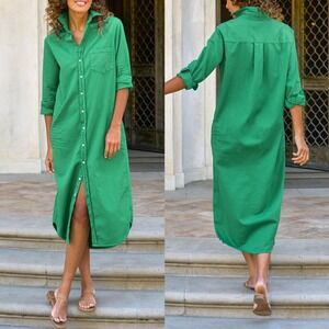 Frank & Eileen RORY Maxi Shirtdress, Kelly Green Sz S